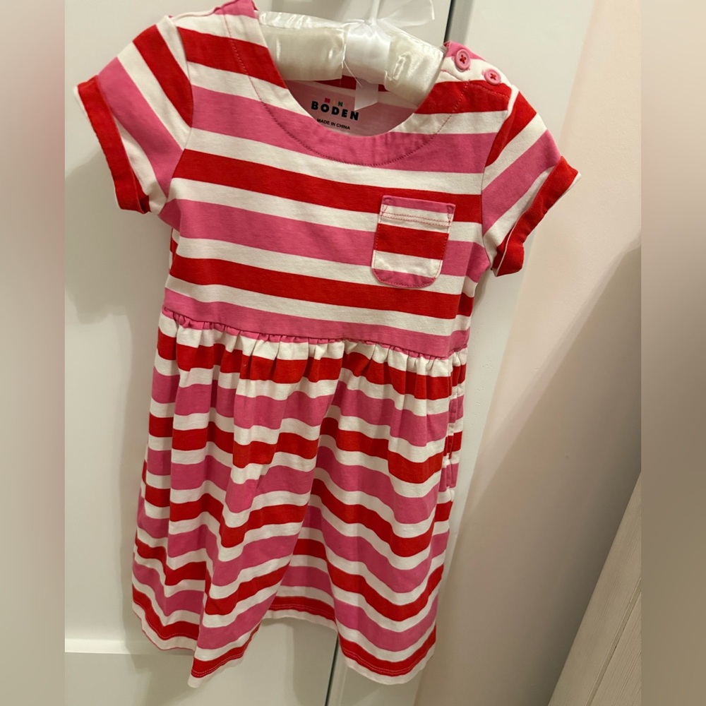 Mini Boden Red and Pink Striped Casual Dress